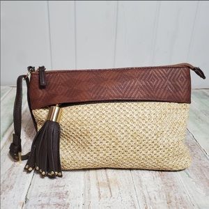 Sondra Roberts Summer Straw/Leather Clutch